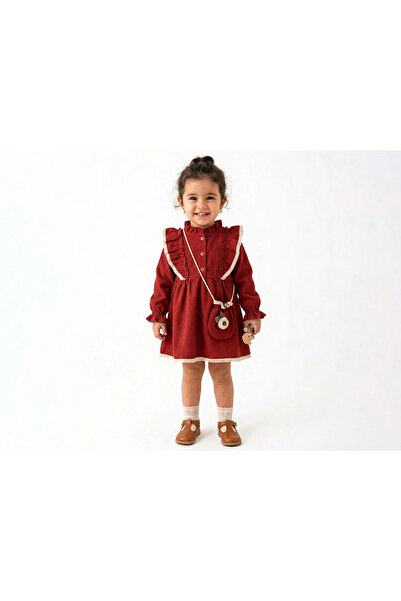 The Cloudish Shop Girl's Velvet Dress - Bag Set Red Burgundy