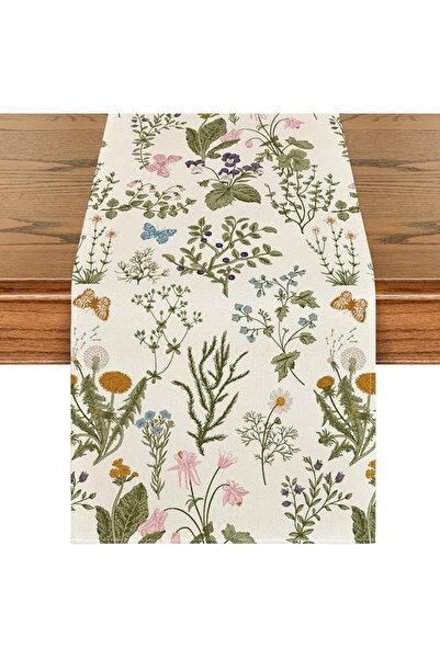 GENERAL Spring Tablecloth,33X183Cm, Farmhouse Rustic Style,Wildflower Design,...