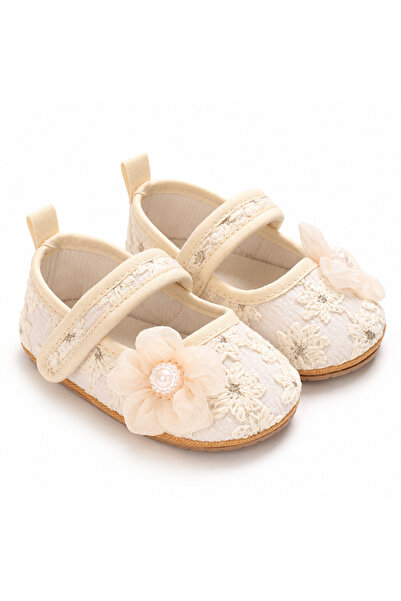 Hibobi Premium EU18-19 Baby Girl Mary Jane Shoes, Floral Embroidered Flats wi...