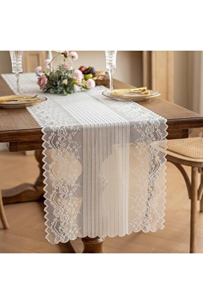 Yelajoy Elegant White Lace Table Runner, Wedding Lace Decor with Floral Embro...
