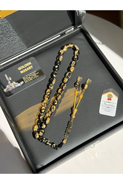 Kehribarstore İsim ve Harfli Premium Kutu Altın Parçacıklı Sertifikalı Altın Kaplama Püskül Hediyelik Tesbih İsimli Kutu Erkek