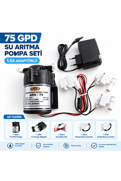 75 GPD Su Arıtma Pompa Seti 1.5A Adaptörlü