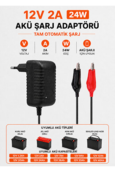 Bluesery 12V 2A Akü Şarj Aleti Cihazı Adaptörü Otomatik Maşalı | ATV, Akülü A...
