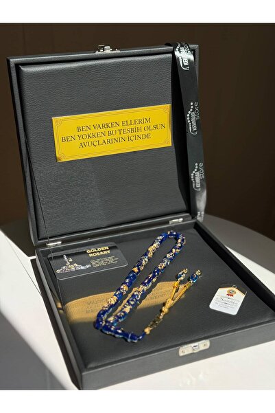 Kehribarstore İsim ve Harfli Premium Kutu Altın Parçacıklı Sertifikalı Altın Kaplama Püskül Hediyelik Tesbih İsimli Kutu Erkek