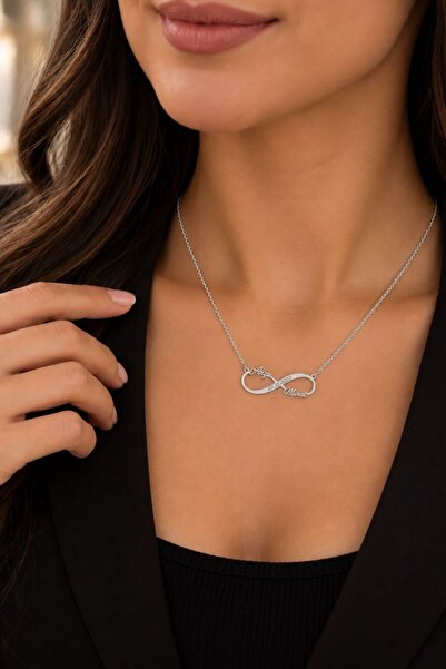 925 Ayar Orijinal Gümüş Kişiselleştirilmiş Minimalist 2 İsimli Sonsuzluk Kolyesi – Silver Renk