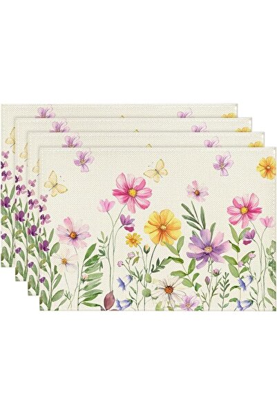 GENERAL Artoide Mod Floral Butterfly Design Summer Tablecloth Set of 4, Seaso...