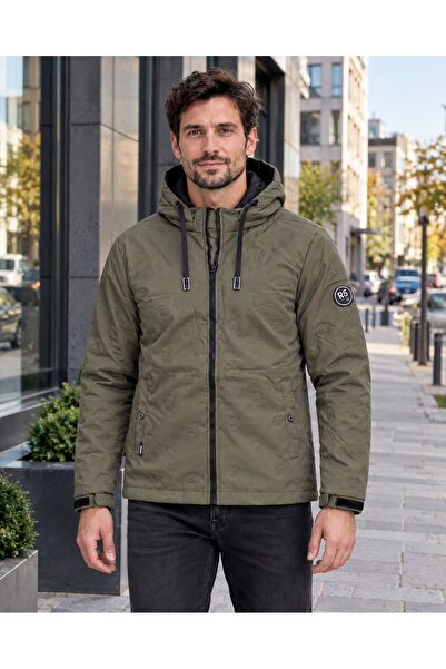 embody Men’s fleece jacket with detachable hood, pockets and zip, 7989 khaki