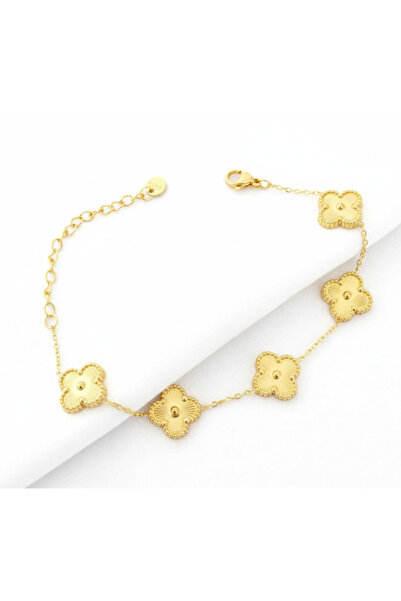 Just For You Merve Takı Imported Steel Clover Gold Bracelet