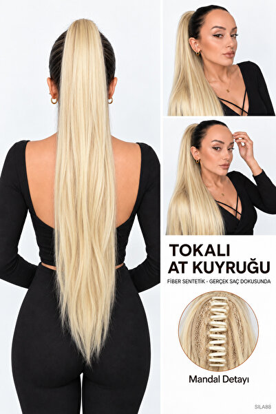Suzan Peruk Düz Uzun Tokalı Mandalllı At Kuyruğu - Gerçek Saç dokusunda -