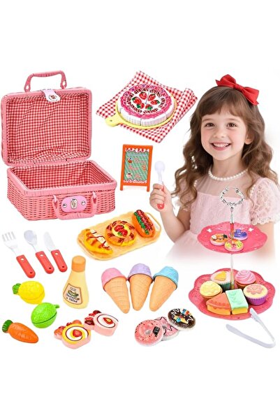 GENERAL Tea Party Set, Kids Picnic Basket Set with Cuttable Fruits, Blanket, ...