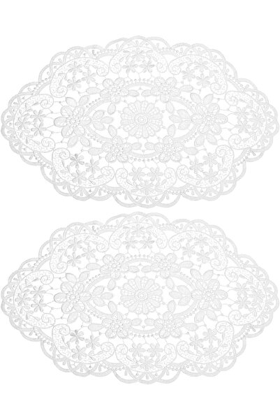 GENERAL Retro Lace Placemats Set of 2, 12x18-inch Oval Embroidered Table Mats...