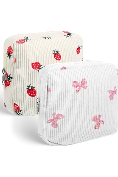 ALMEKAQUZ 2pcs Cute Corduroy Period Bag, Sanitary Napkin & Tampon Holder Pouc...