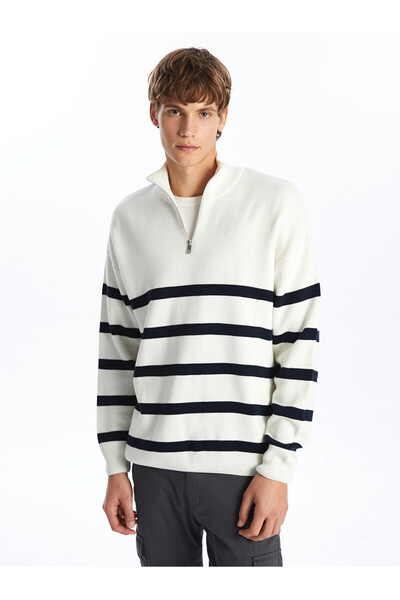 LC Waikiki Peak New Season Stand Collar Long Sleeve Striped Men's Knitwear Sw...
