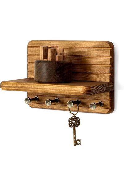 KASTWAVE Small Key Holder Wall Mount for Home Decor, 7-Inch Pine Wood Key Rac...