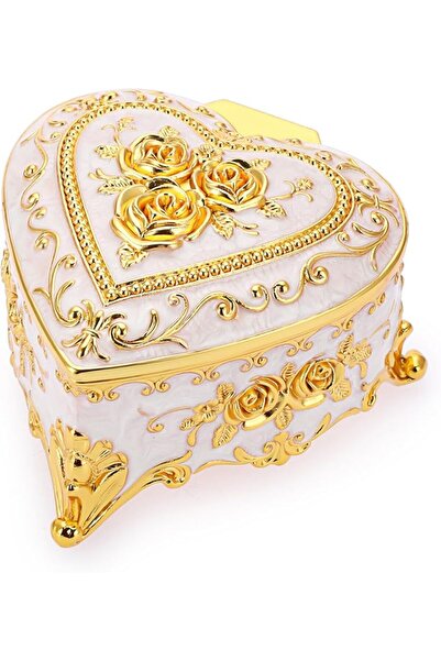 Yelajoy Vintage Heart Shape Metal Jewelry Box with Rose Pattern - Trinket Org...