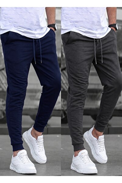 SURMARİ Set of 2 Unisex Regular Fit Ribbed Leg Black, Gray, Navy Blue, Anthra...