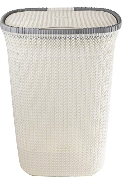 CELLO Creta Laundry Bag/Basket with lid, White, 50 Ltrs., Plastic