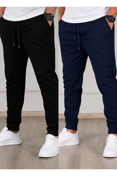 SURMARİ Set of 2 Unisex Regular Fit Ribbed Leg Black, Gray, Navy Blue, Anthra...