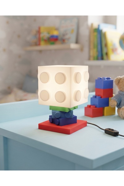 3DcraftTr 3D craftTr Lego Tasarımlı Dekoratif Abajur, Renkli Yapı Taşlı Çocuk...
