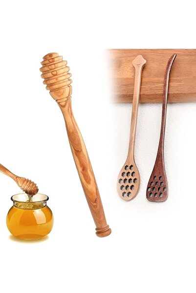 ALMEKAQUZ 3 PCS Wooden Honey Stick, Wood Syrup Stirrer, Honey Dipper Spoon wi...
