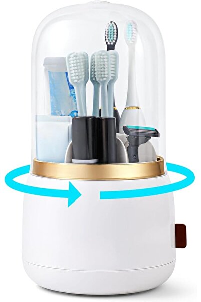 GENERAL 7-Hole Rotating Toothbrush Holder with Lid and Drain, Waterproof Bath...