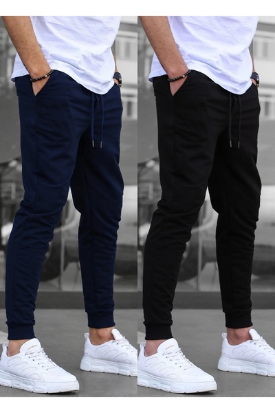 SURMARİ Set of 2 Unisex Regular Fit Ribbed Leg Black, Gray, Navy Blue, Anthra...