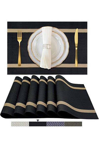 GENERAL Abelyf Black Placemat Set of 6 Vinyl Table Mat Easy Cleaning Washable...