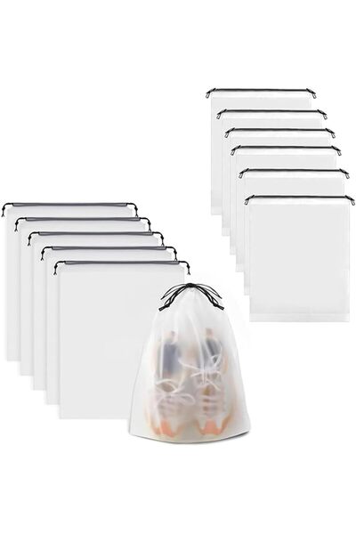 GENERAL 12-Piece Set of Transparent Storage Bags, Drawstring Shoe Bags for Tr...