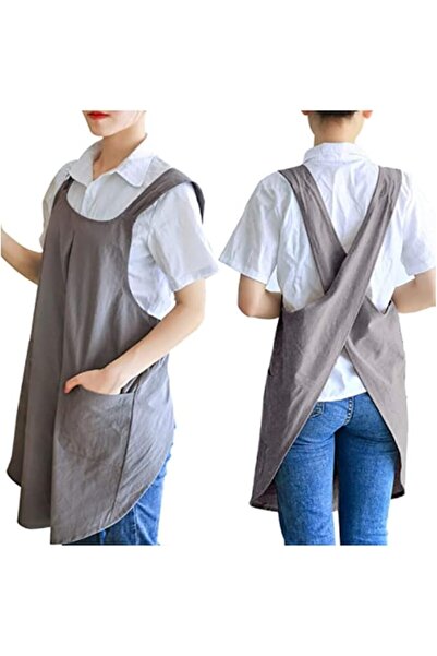 KASTWAVE Soft Cotton Linen Apron Solid Color Halter Cross Bandage Aprons with...