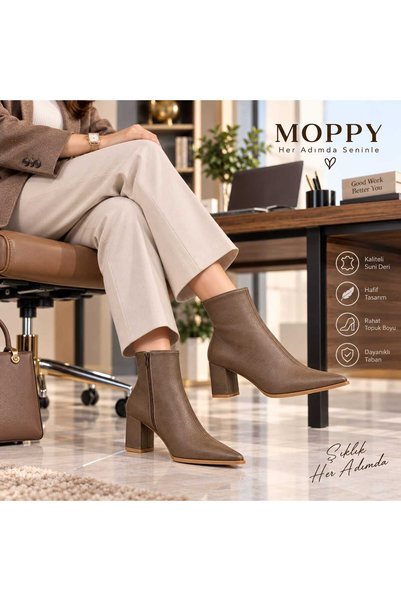 Moppy Women's Pointed Toe Side Zipper Thick Heel Boots