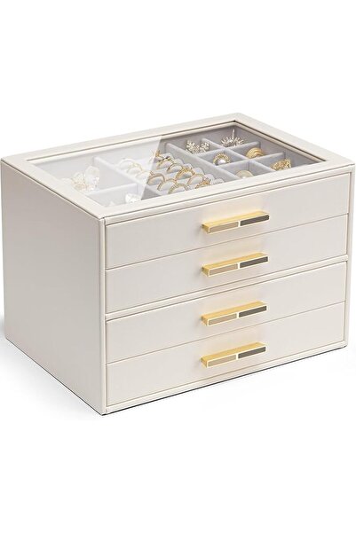 VLANDO 4 Layer Jewelry Box for Women, Glass Lid Jewelry Organizer with 4 Draw...