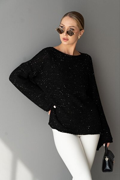 Noi Belis Payet Detaylı Kayık Yaka Oversize Uzun Kollu Triko Kazak AW26KZ00066