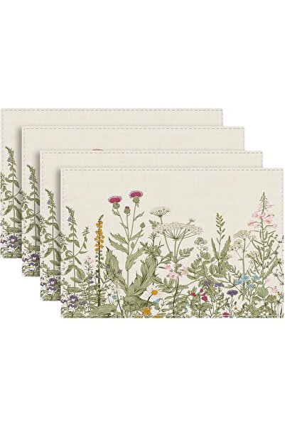 Generic 4 Pack Retro Floral Placemats, Antique Herbs and Wildflowers Table Ma...
