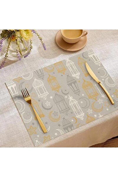 modish collection مفارش طاولة مستطيلة من الكتان، تصميم هلال رمضان والعيد، بال...