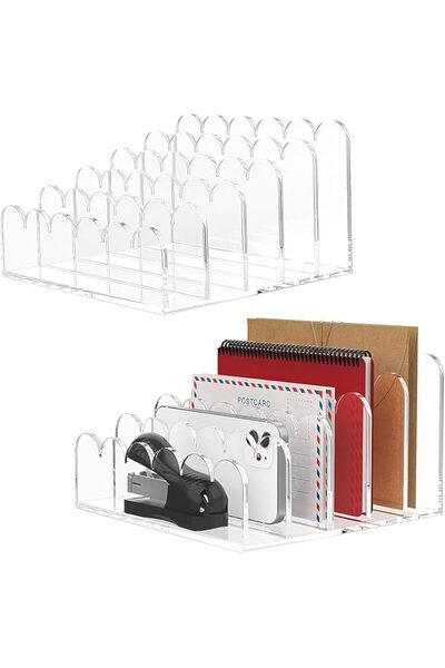 Tazweeq 2 Pack Acrylic Organizer, 5 Slot Desktop Document Sorter, Vertical Fi...