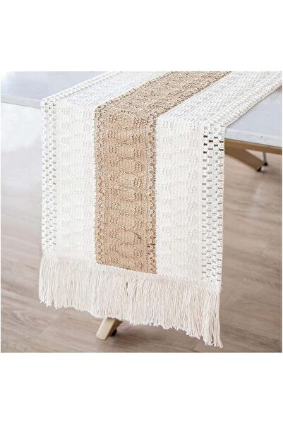 GENERAL 72 Inch Macrame Tablecloth for Home Decor, Boho Cream and Brown Table...