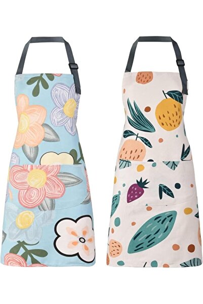Yelajoy 2Pcs Floral Kitchen Aprons for Women, Adjustable Cotton Cooking Apron...