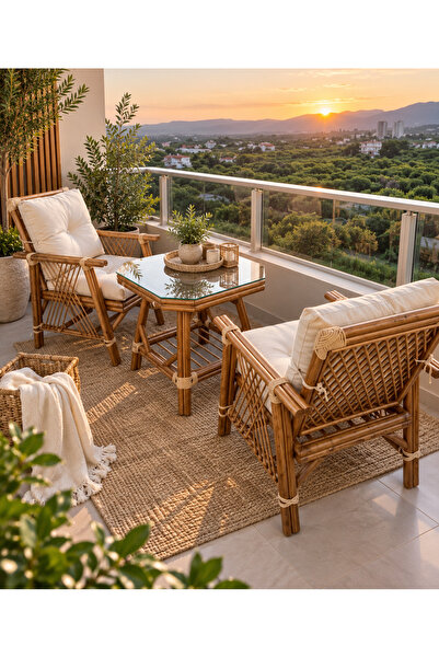DEKORZADE MAĞAZALARI 2 Kişilik Bambu Bahçe Balkon Seti (1-1-60 x 60)