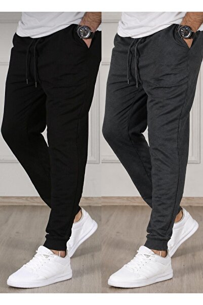 SURMARİ Set of 2 Unisex Regular Fit Ribbed Leg Black, Gray, Navy Blue, Anthra...