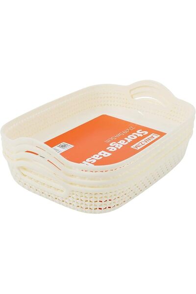 Lawazim Rectangular Fruit Baskets 4 Piece White | Food Serving Holders for Ve...