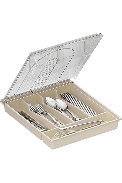 NALACAL Utensil Tray with Lid, 5 Compartments Covered Silverware Organizer Ca...