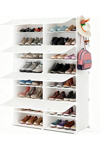 GENERAL Shoe Rack, 8-Tier Shoe Storage Cabinet 16 Pairs Plastic Freestanding ...