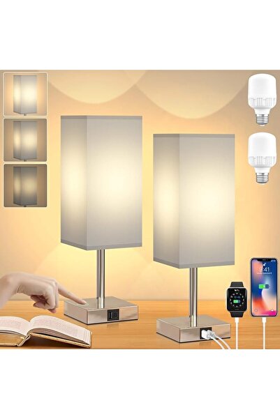 GENERAL Table Lamp, Touch Bedside Lamps With USB A+C Ports And 3 Brightness A...