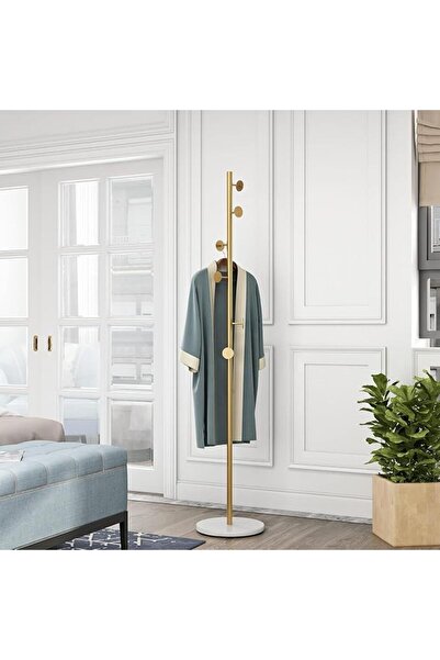 GENERAL Gold Round Knob Free Standing Coat Rack with White Marble Base, Multi...