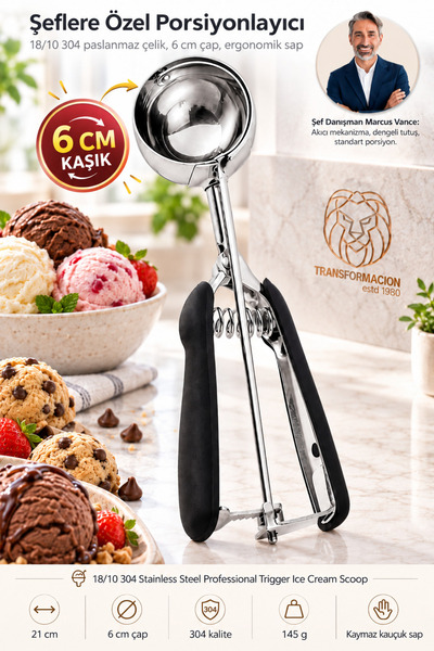 Transformacion 6 Cm Yuvalı Mekanizmalı Dondurma Kaşığı 304 Paslanmaz Çelik Pr...