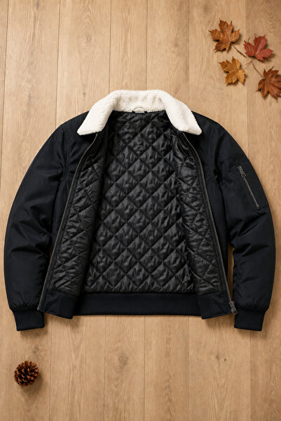OTAKU Plush Collar Casual Jacket with Quilted Lining Inside