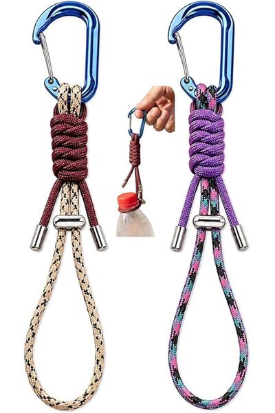 Tazweeq 2 Pack Paracord Water Bottle Carrier Clip with Locking Carabiner, Adj...