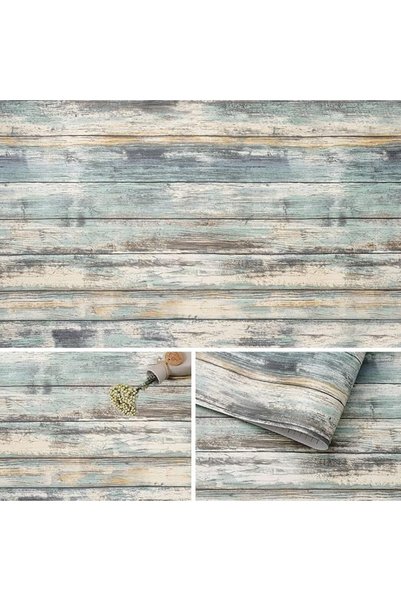 Arthome WALL DECOR ورق جدران أزرق خشبي من Arthome مقاس 43.5×610 سم، فيلم فيني...