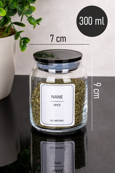 Dolkin Home 12-Piece 300 ml Premium Black Mica Vacuum Lid Glass Spice Jar Set with Spice Labels Storage Container