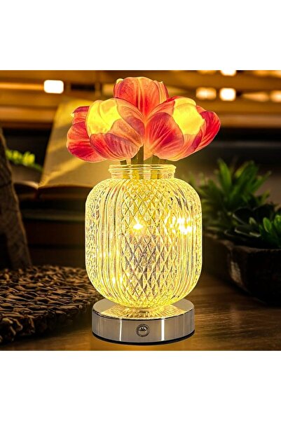 NALACAL Flower Table Lamp, Tulip LED Artificial Plants Flower with Glass Vase...